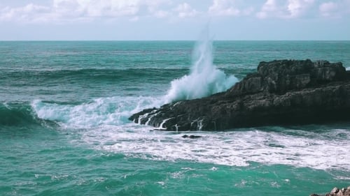 Ocean Waves Breaking On Rock Boca Do Inferno
