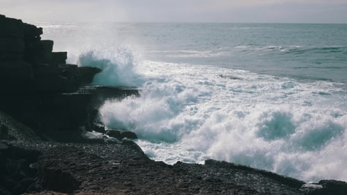 Ocean Waves Breaking On Rock Ericeira