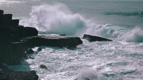 Ocean Waves Breaking On Rock Ericeira