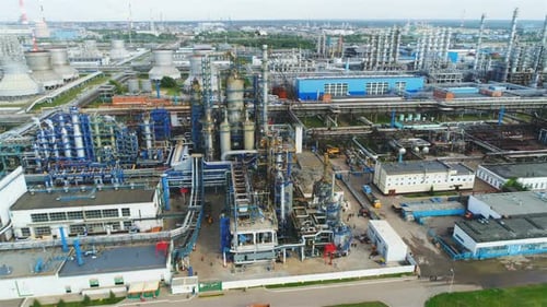 Drone View Industrial Factory Territory with Equipment Workshops