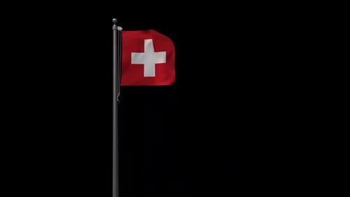 Waving Swiss Flag on Flagpole Animation