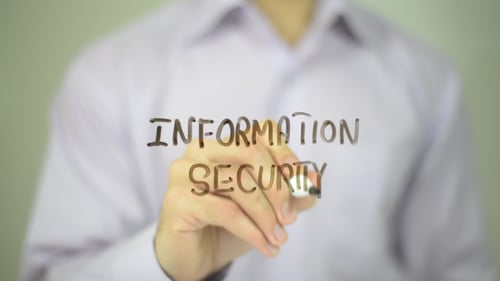 Hand Writes Information Security On Glass Surface