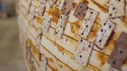 Wooden Surface Showing Rectangular Attachment Patches