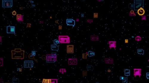 Dynamic Neon Corporate Icons Background Animation Loop