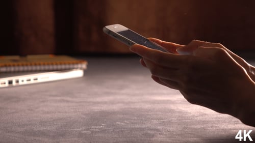 Hands Using Smartphone in Dark, Technology Close Up