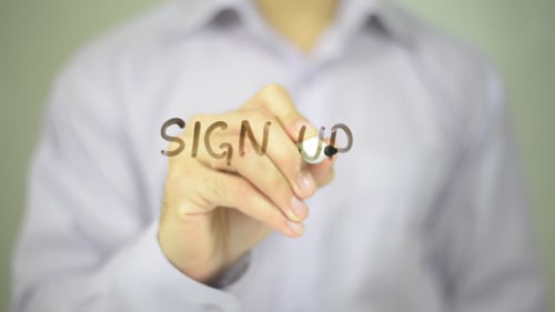 Writing Sign Up On Transparent Surface