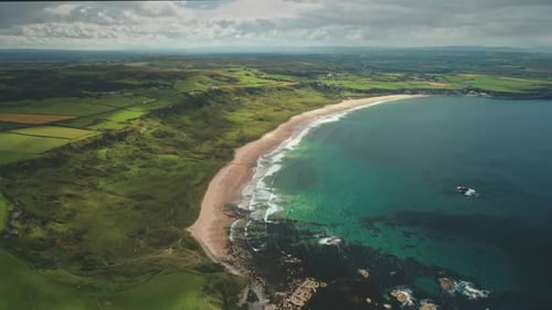Beach Aerial View Panoramic Landscape in Antrim County Northern Ireland