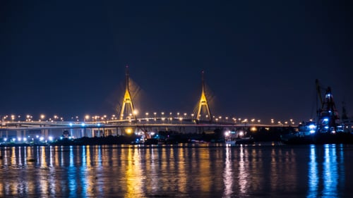 Bridge River At Night City