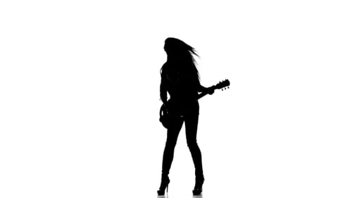 Silhouette of Woman Playing Electric Guitar on White