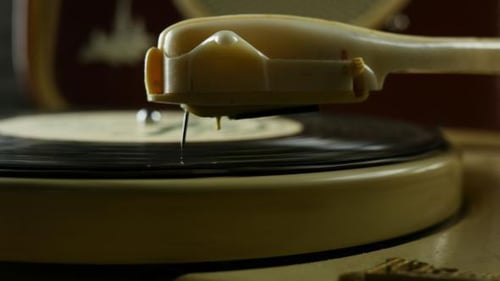 Vintage Record Player with Spinning Vinyl Record