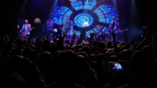 Energetic Band Plays to Cheering Concert Crowd at Night