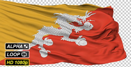 Drapeau national ondulé isolé du Bhoutan