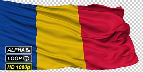 Realistic Waving Romania Flag Animation with Alpha