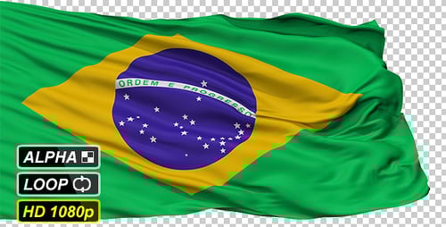 Waving Brazilian Flag with Seamless Loop and Alpha Channel
