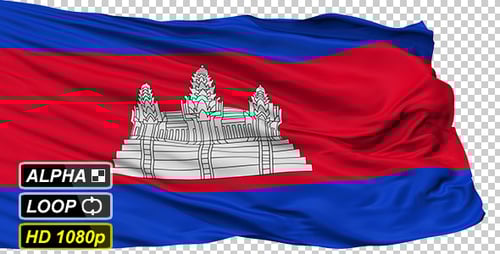 Realistic Waving Cambodian National Flag Animation with Alpha Channel