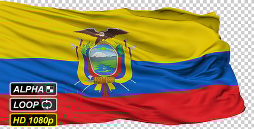 Realistic Waving Ecuador Flag on Transparent Background
