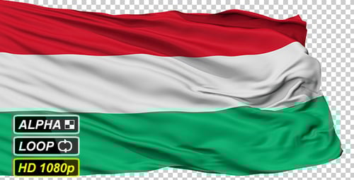 Hungary Flag Waving Realistic Animation with Alpha Channel