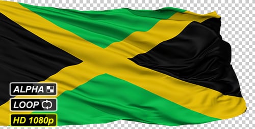 Realistic Jamaica Flag Waving Transparent Animation