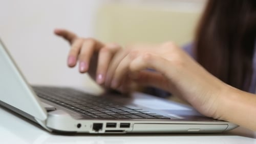 Beauty Woman Using Laptop At Home