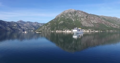 Aerial View Of Cruise Ship In The Bay Of Kotor