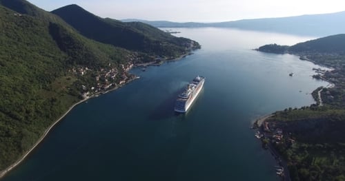 Aerial View of Cruise Ship in The Bay of Kotor