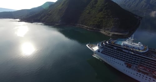 Aerial View Of Cruise Ship In The Bay Of Kotor