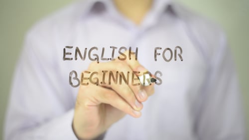 Writing English for Beginners on Transparent Surface