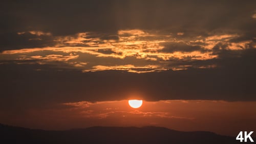 Sunset On Mountain In Evening