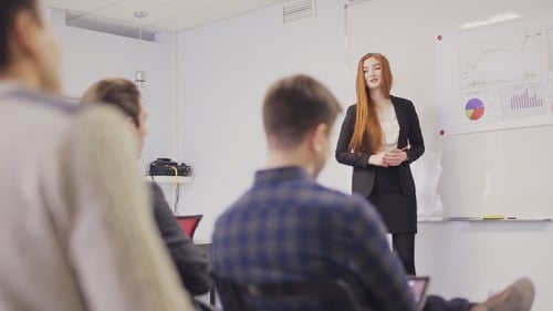 Office Woman Presenting To The Team In Boardroom