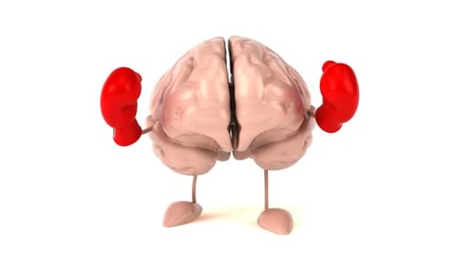 3D Animated Brain Character Boxing in Red Gloves