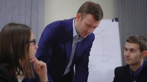 Business Colleagues Collaborating on Project in Office