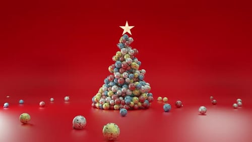 Tree shaped motion balls on red background