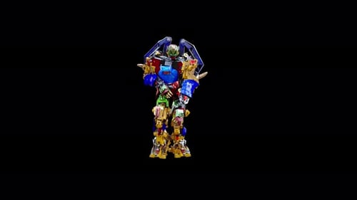 Animated Colorful 3D Robot Toy Character Posing