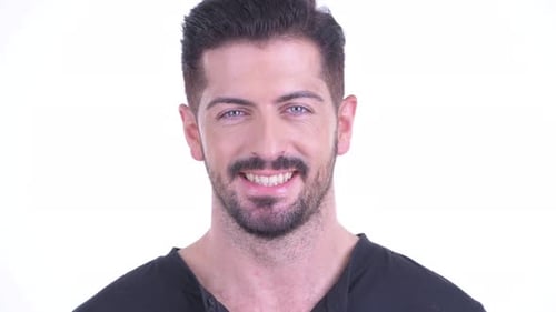 Smiling Man Close Up Headshot on White Background