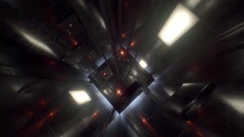 Futuristic Tunnel With Square Shaft and Lights