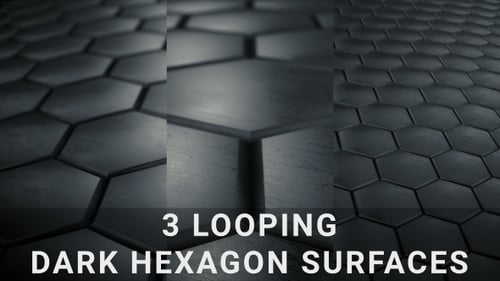 Three Looping Dark Metallic Hexagon Tech Backgrounds