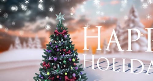 Animated Christmas Tree in Snowy Winter Scene