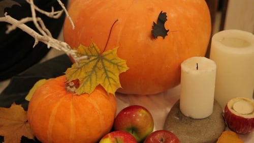 Autumn Still Life with Pumpkins and Apples
