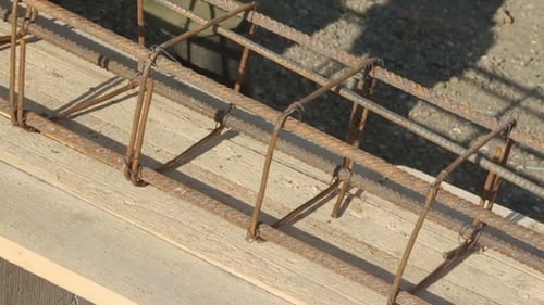 Rebar Structure Placed on Wood Construction Site