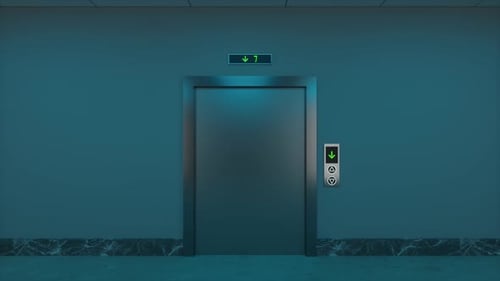 The elevator in the corridor at night.