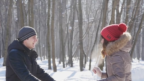 Happy Young Couple In Winter Park