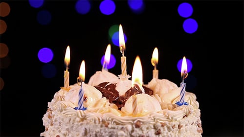Delicious Birthday Cake with Burning Candles Rotating