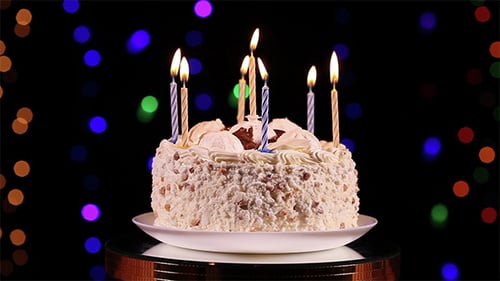 Rotating Birthday Cake with Candles and Fairy Lights