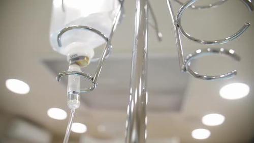 Close Up of Intravenous Drip and Bag