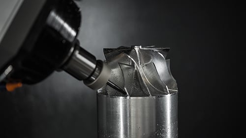 Metal Turbine Impeller Being Machined by Drill