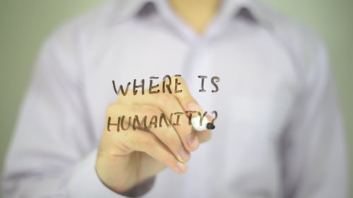 Writing 'Where is Humanity?' on Glass