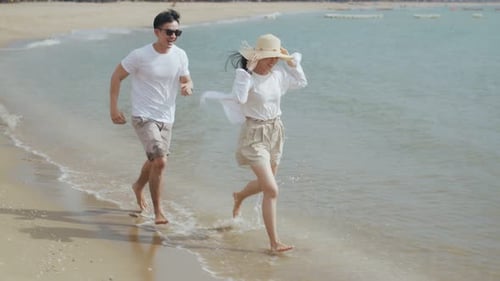 Happy talking and laughing and look at the view on the beach.