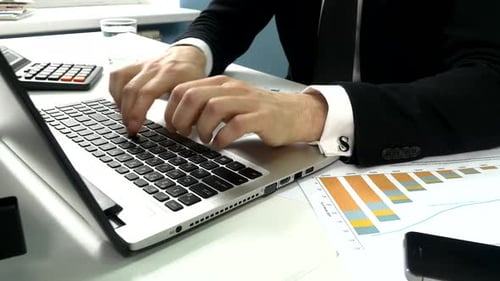 Business People Typing on a Laptop Computer in the Office