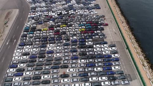 Aerial View of Cars Parked at Shipping Port