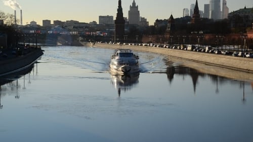The Ship Floats On River Near Kremlin